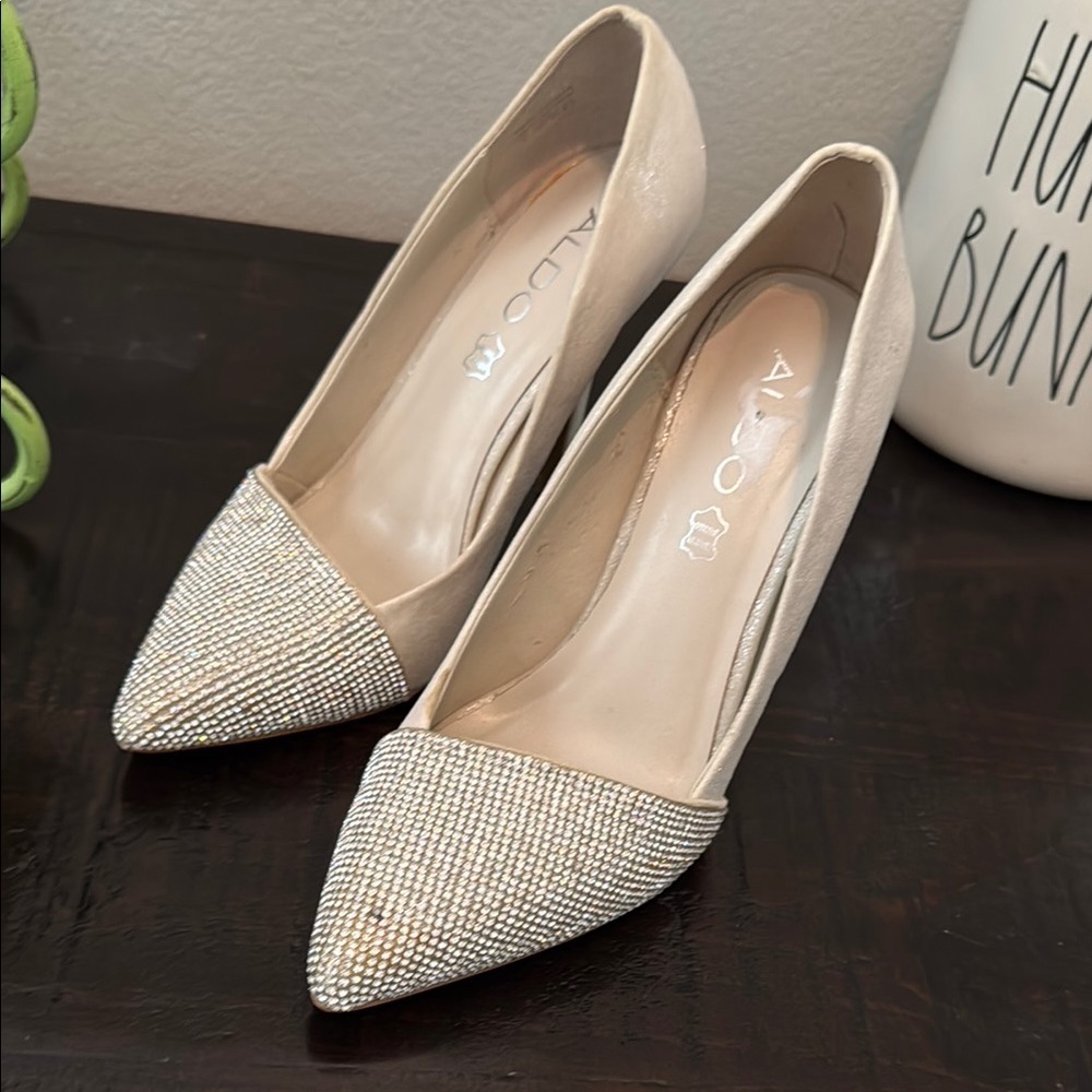 Aldo Cream and Silver Glitter Heels